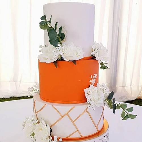 3-tier Red velvet, Lemon &amp; Raspberry wedding cake